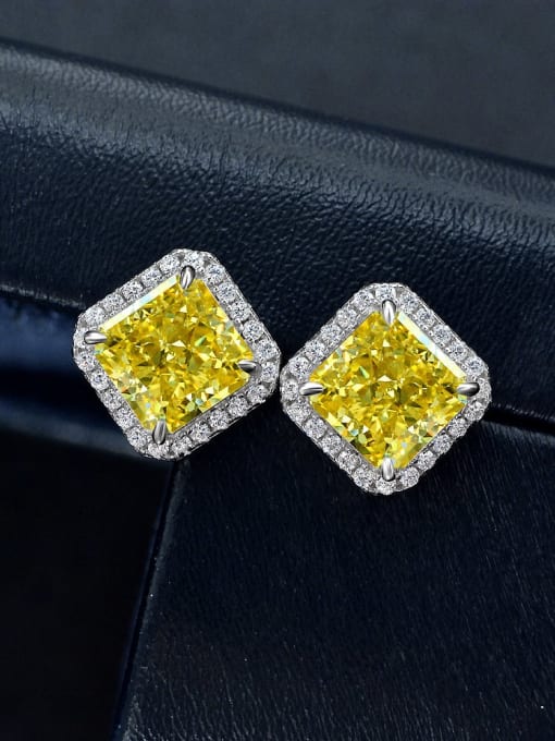 Yellow [e 2047] 925 Sterling Silver High Carbon Diamond  Ice cut Pincushion Dainty Stud Earring